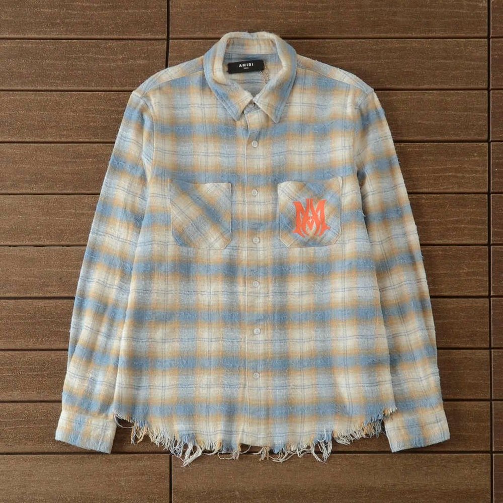 AMIRI Pastel Blue And Yellow Plaid Long Sleeve Shirts